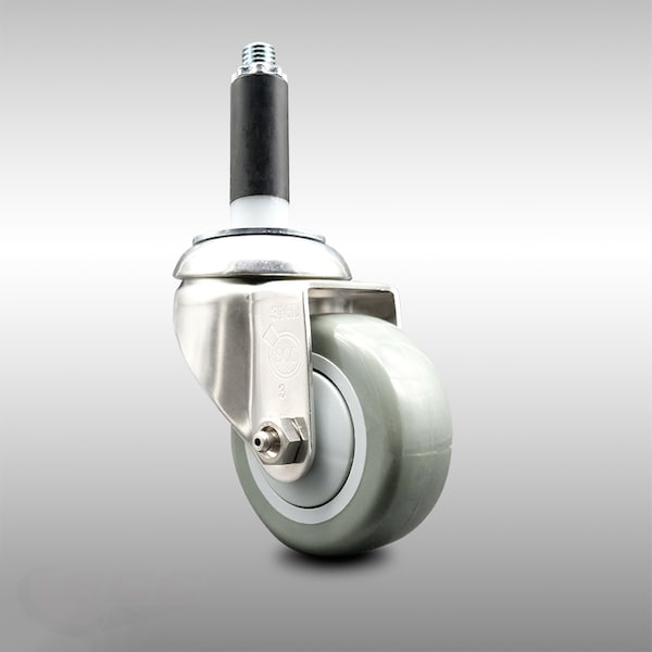 3 Inch 316SS Gray Polyurethane Wheel Swivel 3/4 Inch Expanding Stem Caster